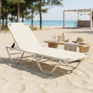 Ξαπλώστρα Dessie pakoworld αλουμινίου στοιβαζόμενη textilene εκρού 56x188x30εκ