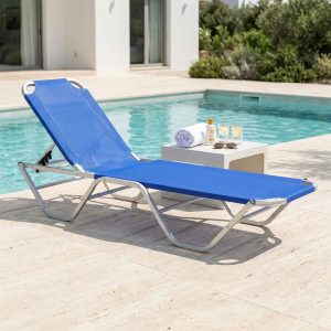 Ξαπλώστρα Dessie pakoworld αλουμινίου στοιβαζόμενη textilene μπλε 56x188x30εk