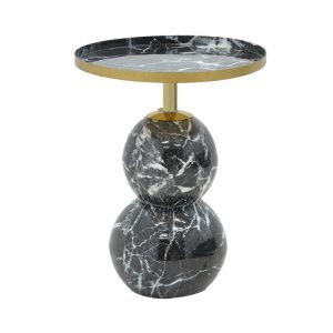 Βοηθητικό τραπέζι Dearest Inart μαυρο μαρμάρου-χρυσό μέταλλο Φ41x57εκ