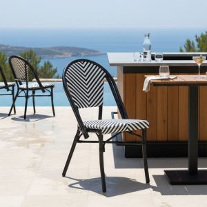 Καρέκλα Uamrin pakoworld στοιβαζόμενη μαύρο αλουμίνιο-ασπρόμαυρο pe rattan 46x57x85εκ