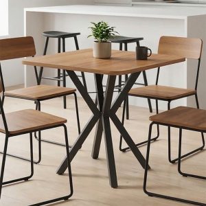 Τραπέζι Prestone pakoworld oak μελαμίνης-μαύρο μέταλλο 70x70x75εκ