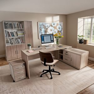 Καρέκλα γραφείου εργασίας Amani pakoworld μπεζ pu-καρυδί plywood 52x54x90.5εκ