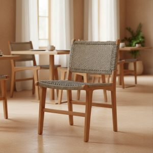 Καρέκλα Darien pakoworld σκελετός teak ξύλο σε φυσική απόχρωση και κρεμ-μαύρο pe σχοινί 52x62x86εκ