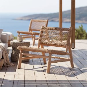 Πολυθρόνα Wanderlene pakoworld σκελετός teak ξύλο με σχοινί σε φυσική απόχρωση 67x79x68εκ