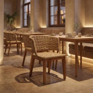 Καρέκλα Milou pakoworld teak ξύλο και pe σχοινί σε φυσική απόχρωση 59x65x73εκ