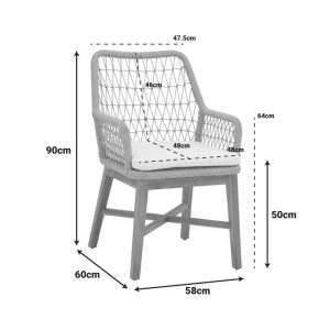 Πολυθρόνα Elaiza pakoworl teak ξύλο και pe σχοινί σε φυσική-μπεζ απόχρωση με μαξιλάρι 58x60x90εκ