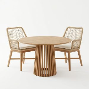 Τραπεζαρία Elaiza-Kenda I pakoworld σετ 3τεμ σε φυσική-μπεζ απόχρωση Φ80x75εκ