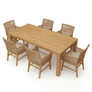 Τραπεζαρία Inca-Wooly pakoworld σετ 7τεμ σε φυσική-μπεζ απόχρωση 220x90x75εκ