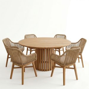 Τραπεζαρία Kalie-Kenda I pakoworld σετ 7τεμ σε φυσική-μπεζ απόχρωση Φ120x75εκ