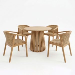 Τραπεζαρία Granny-Kenda Ι pakoworld σετ 5τεμ σε φυσική-μπεζ απόχρωση Φ80x75εκ