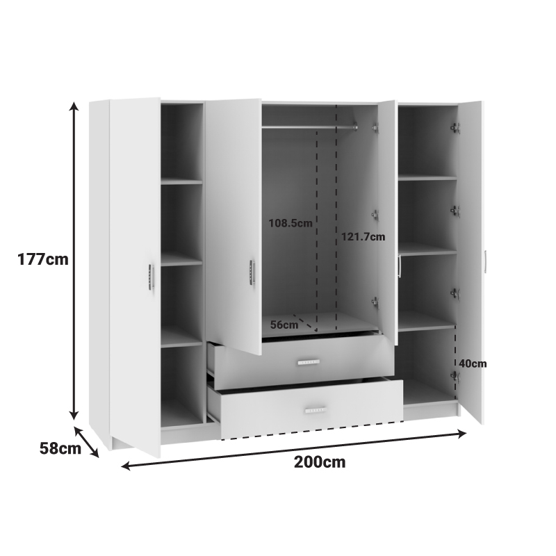Ντουλάπα τετράφυλλη Royal pakoworld με συρτάρια wenge 200x58x177εκ - Image 4