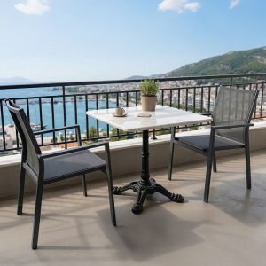 Τραπέζι μαρμάρινο Marmol pakoworld μαντέμι σε λευκή-μαύρη απόχρωση 70x70x71.8εκ