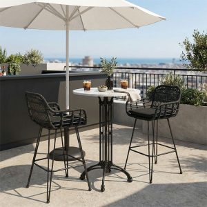 Τραπέζι μπαρ μαρμάρινο Meppo pakoworld μαντέμι σε λευκή-μαύρη απόχρωση Φ60x107.8εκ