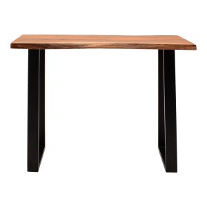 Τραπέζι μπαρ Miles pakoworld μασίφ ξύλο ακακίας 3.7-4εκ σε καρυδί απόχρωση με μαύρα μεταλλικά πόδια 120x53x97εκ