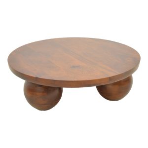 Τραπέζι σαλονιού Fedena pakoworld μασίφ μάνγκο ξύλο καρυδί Φ90x30εκ