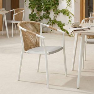 Πολυθρόνα στοιβαζόμενη Convince pakoworld αλουμίνιο λευκό σκελετό-textilene-pe rattan σε φυσική απόχρωση 56x63x82εκ