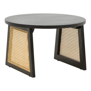 Τραπέζι Tamarind pakoworld ξύλο mango-φυσικό rattan σε μαύρη απόχρωση Φ65x40εκ