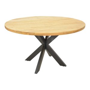 Τραπέζι Royalty pakoworld μασίφ ξύλο mango 4εκ σε φυσική απόχρωση-πόδι μεταλλικό μαύρο Φ130x77εκ