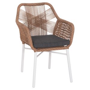 ΠΟΛΥΘΡΟΝΑ TOPIN HM6048.01 ΑΛΟΥΜΙΝΙΟ ΛΕΥΚΟ-P.E. RATTAN ΑΝΟΙΧΤΟ ΚΑΦΕ-ΜΑΞΙΛΑΡΙ ΓΚΡΙ 58x60x83Υ εκ